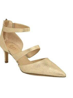 Franco Sarto Size 8.5M Soft Gold Suede Leather Heels Back Zip Ankle Strap